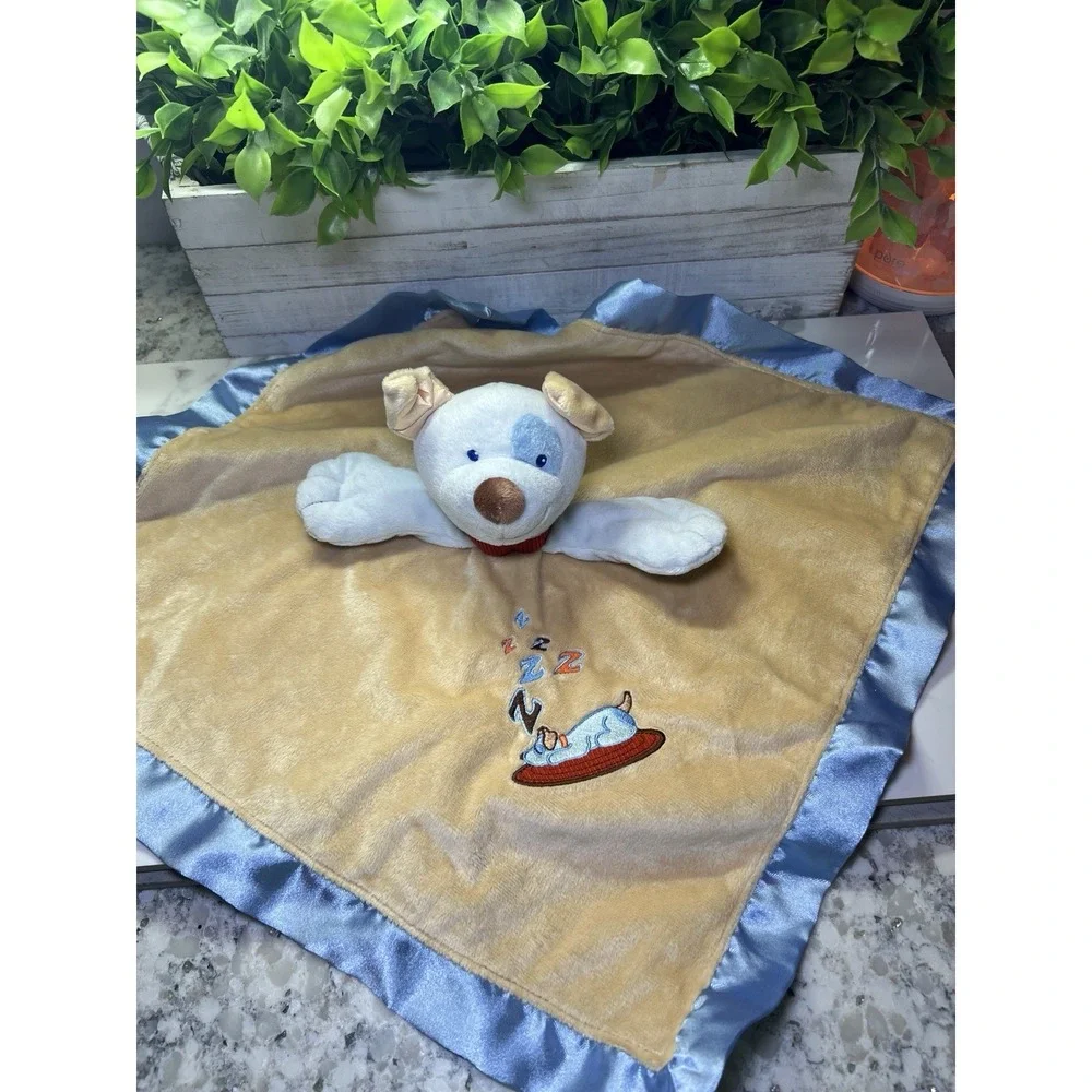 MARY MEYER Sleeping Puppy Dog ZZZZ Brown Blue Striped Lovey Security Blanket